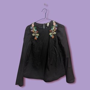 H&M Embroidered and Beaded Blouse, Size 4, NWT.